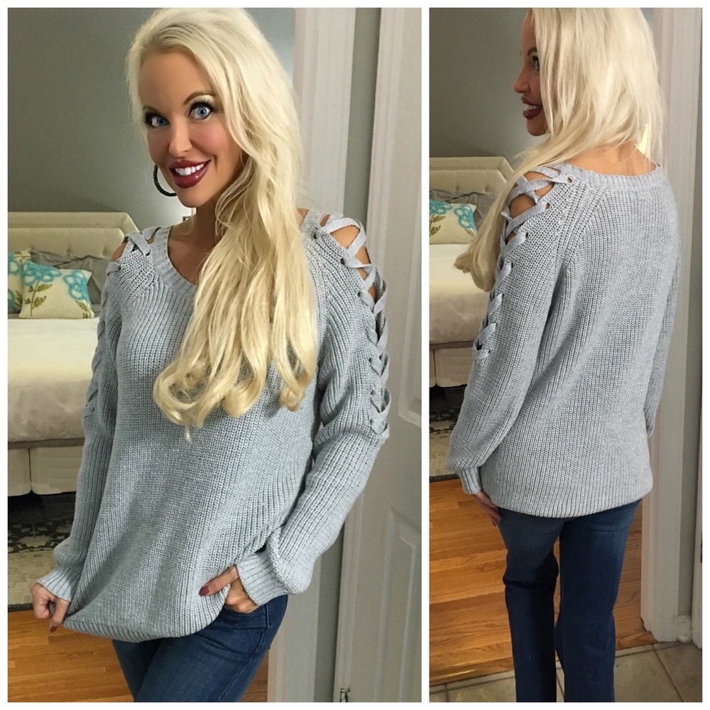 LAST 1! 💕 Baby Blue Lace Up Sleeve Warm Sweater! - Picture 3 of 3